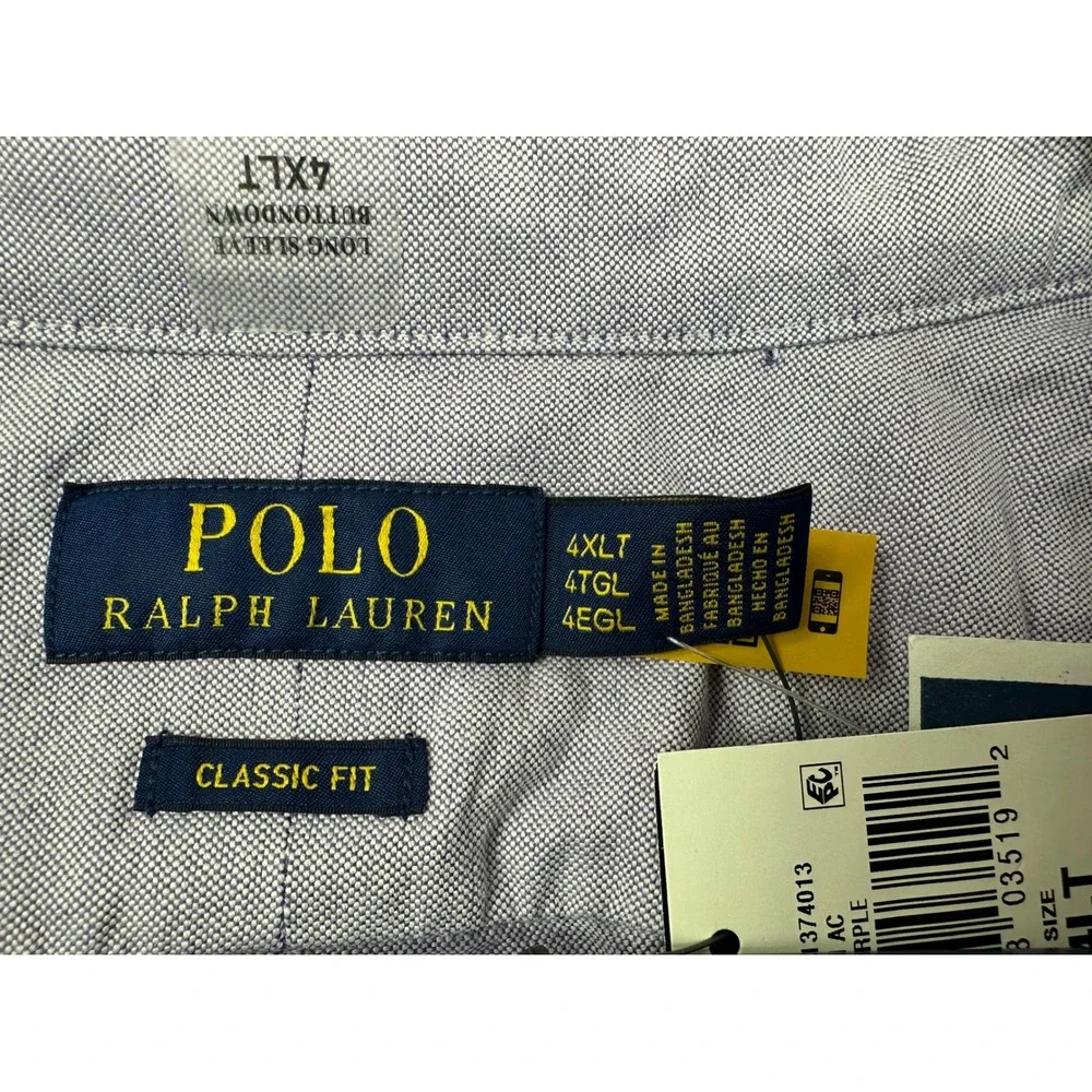 Polo Ralph Lauren Men 4XLT Classic Fit Oxford Shirt Purple Long Sleeve Button DW